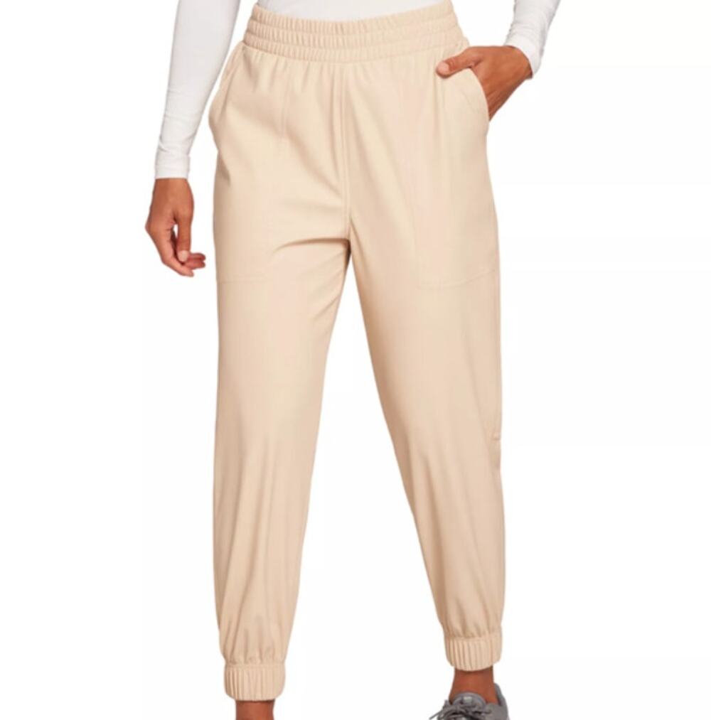 CALIA Women's Ath-Leather Jogger in Neutral Beige Vegan Relaxed Fit High Rise M